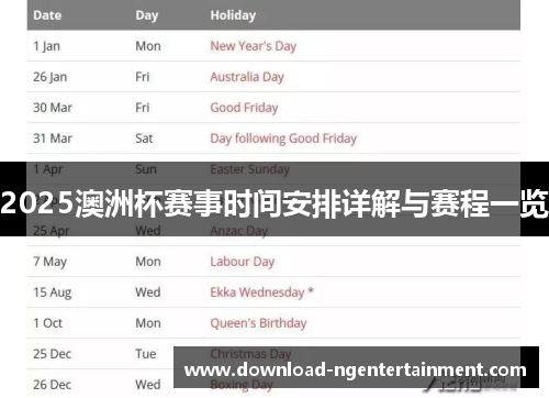 2025澳洲杯赛事时间安排详解与赛程一览